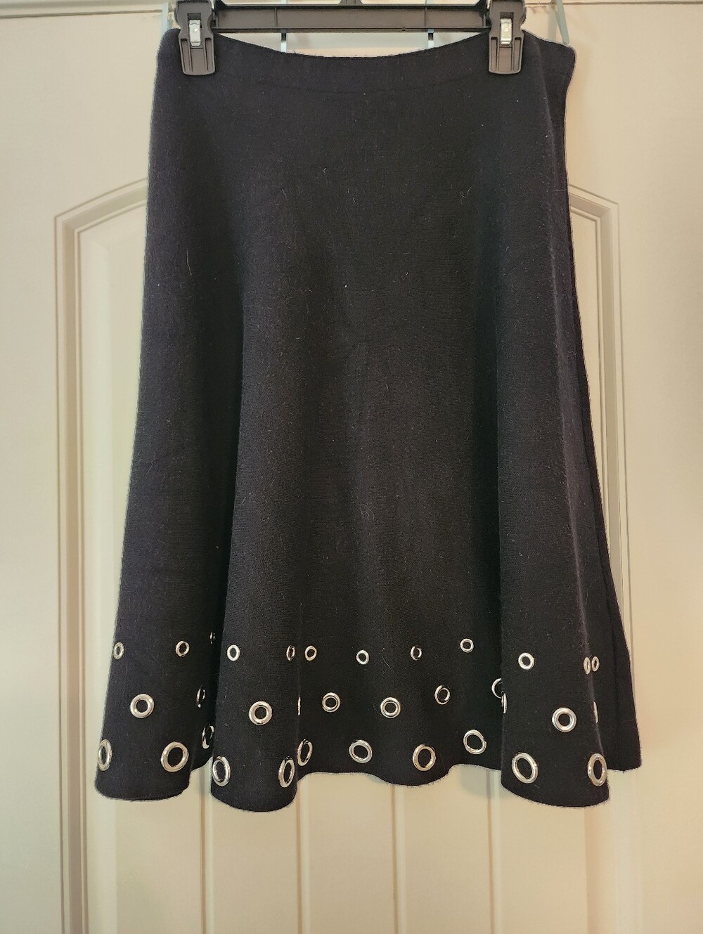 Sioni Black Skater/Circle Skirt with Silver Grommet Hem Elastic Waist XL Grunge - Picture 3 of 7